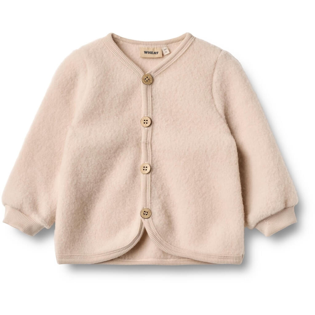 Dětský svetřík z merino vlny cardigan WHEAT - pale lilac Velikost: 92