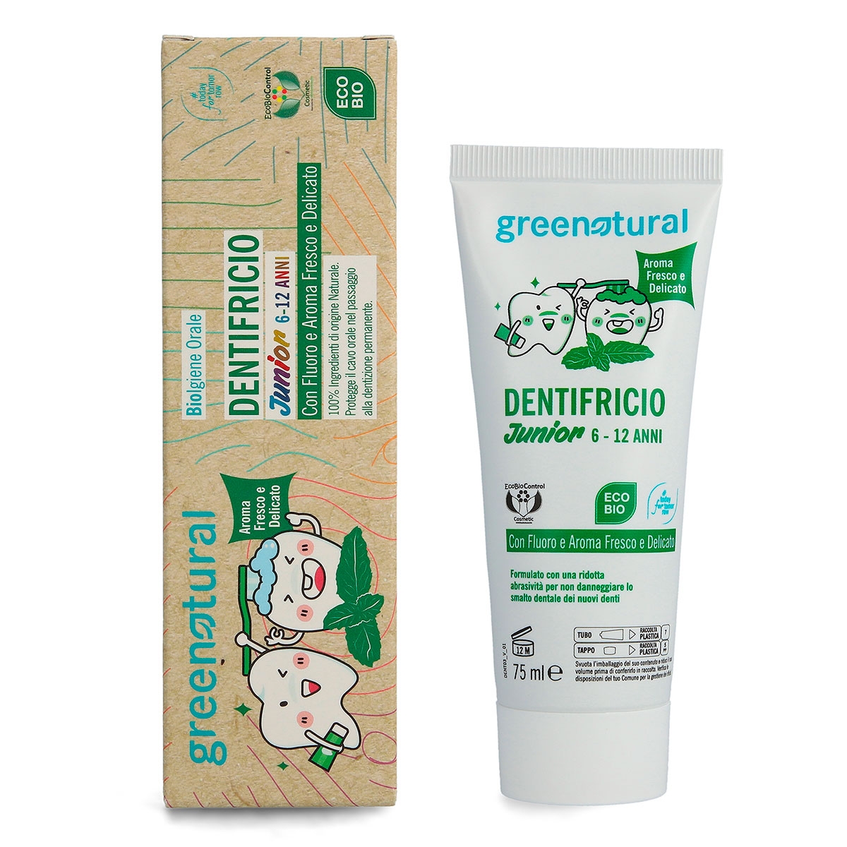 Zubní pasta pro děti 6-12 let s fluoridem jemná máta BIO 75 ml Greenatural