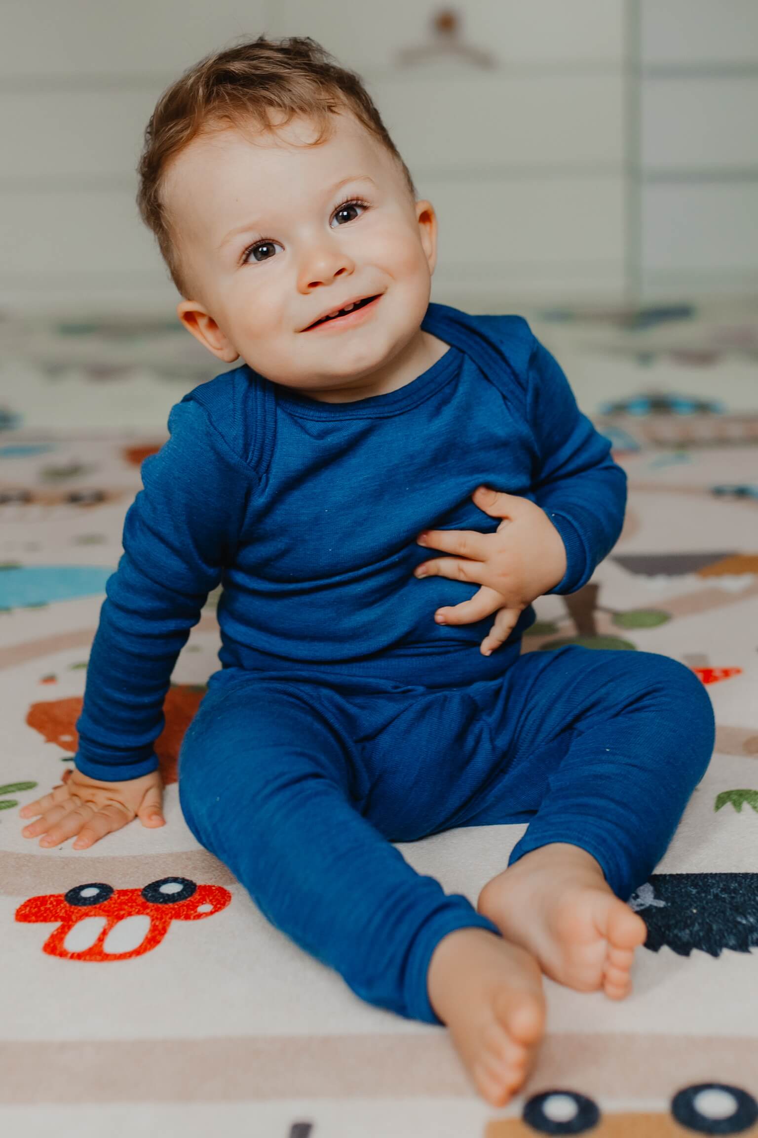 Dětské body z merino vlny a hedvábí Cosilana s dlouhým  rukávem modré Velikost: 86/92