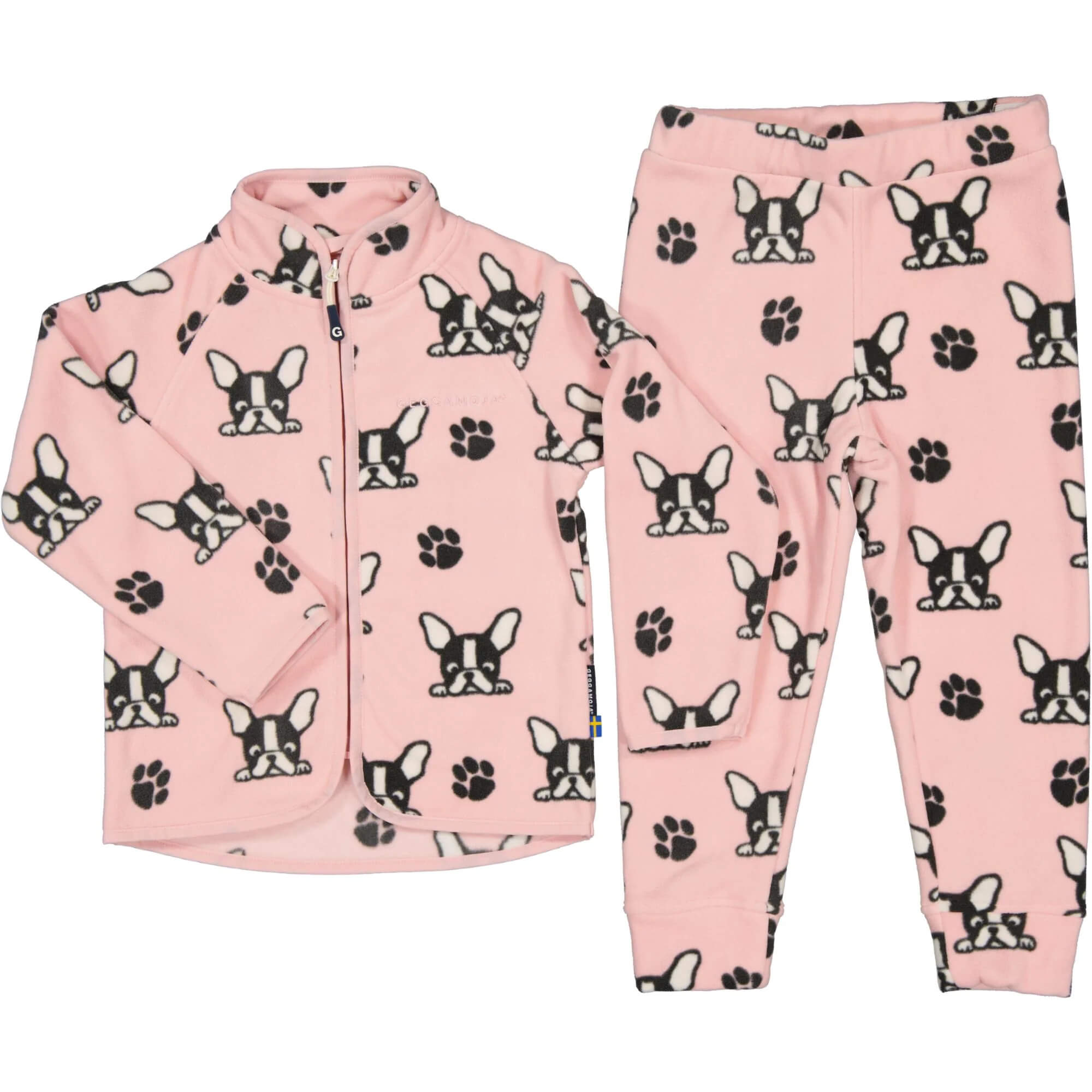 Dětská fleecová souprava Geggamoja - Pink Bulldog Velikost: 134/140