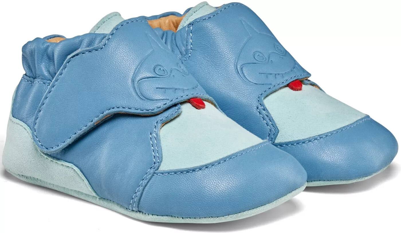 Dětské kožené capáčky s nulovým dropem Affenzahn - Shark modré Velikost: 22/23