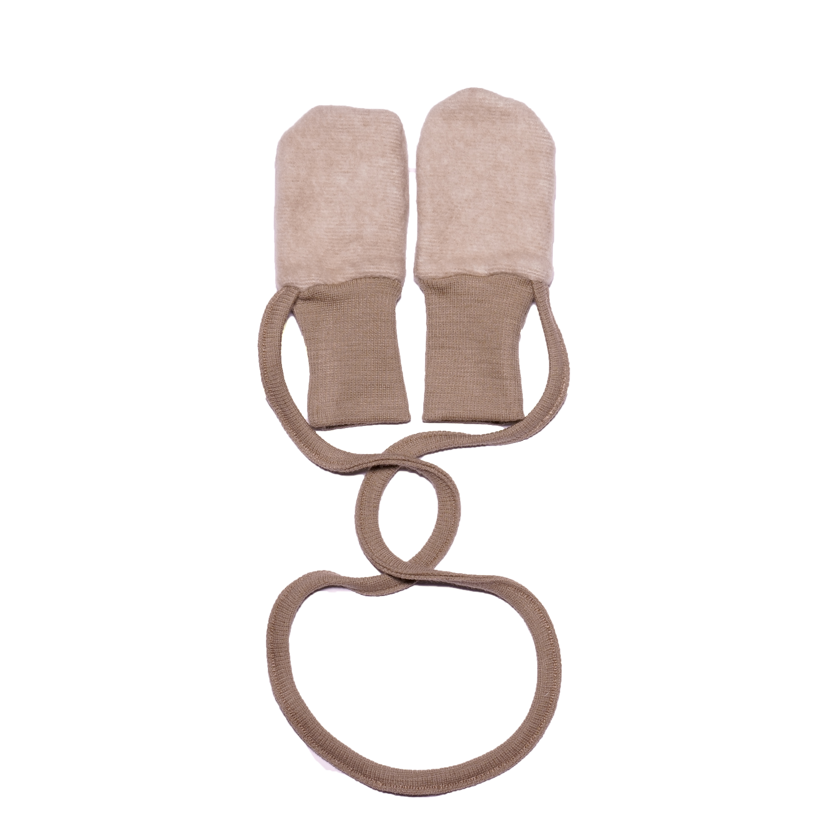 Rukavičky z merino vlny a bavlny s provázkem pro miminko krémové Cosilana Velikost: one size