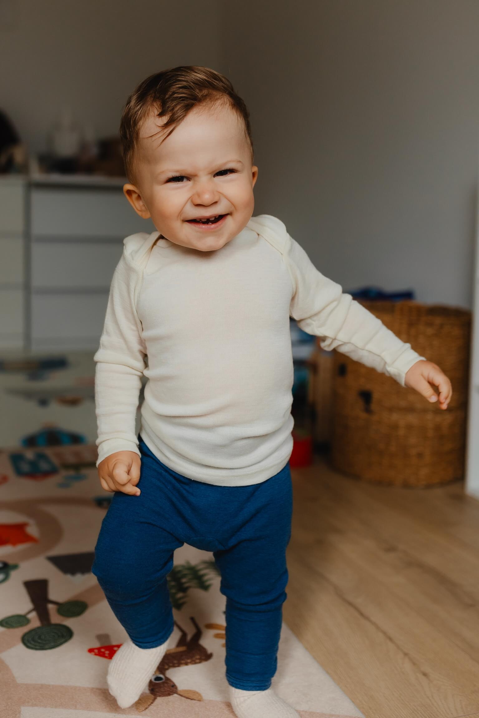 Dětské triko s dlouhým rukávem z merino vlny a hedvábí krémové Cosilana Velikost: 86/92