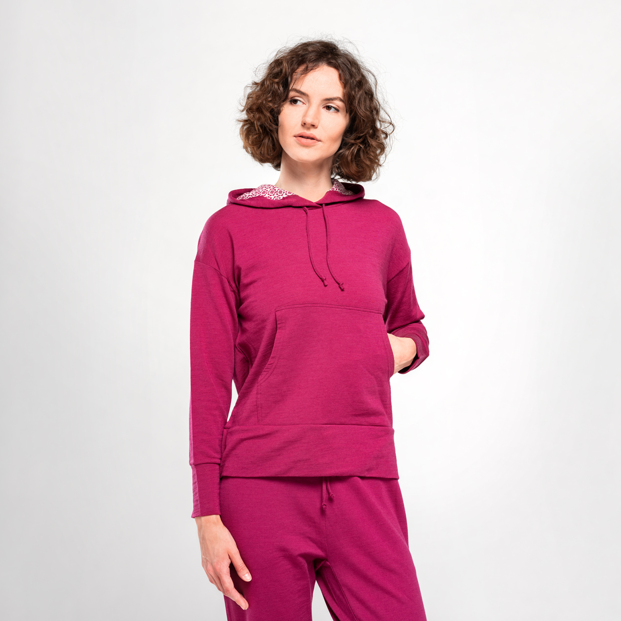 Merino mikina dámská s kapucí třešňová barva PEGASUS SAFA Velikost: XL