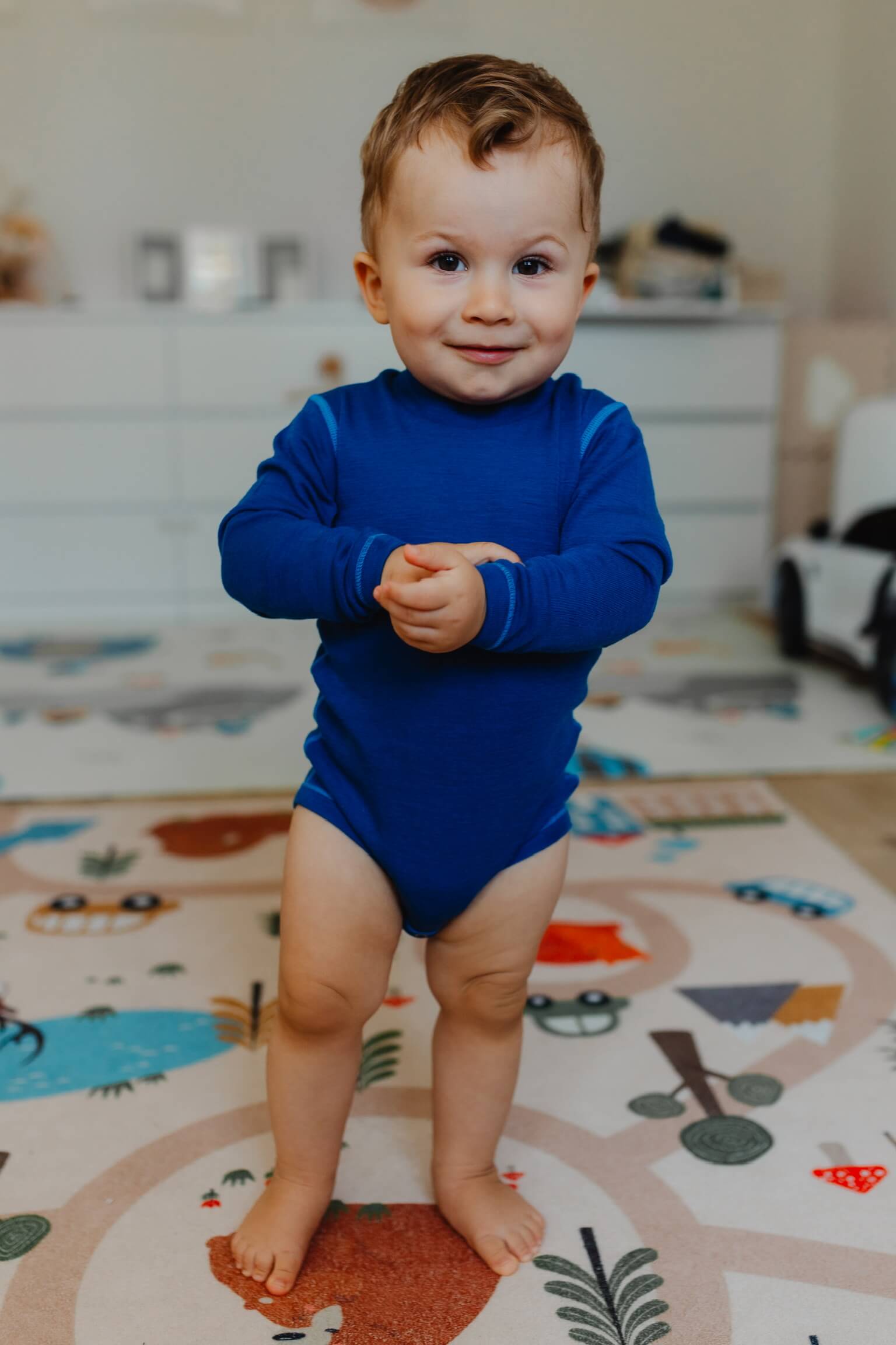 Merino body s kontrastním stehem modré SAFA Velikost: 74/80