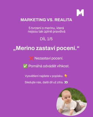 MARKETING VS. REALITA: 1/5 „Merino zastaví pocení.“ Nezastaví. A není to ani jeho úkolem. Pocení je přirozený způsob,...