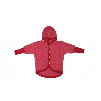 Dětská merino bunda s kapucí a prodlouženými zády Cosilana červená