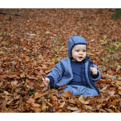 Dětská merino bunda s kapucí a prodlouženými zády Cosilana modrá