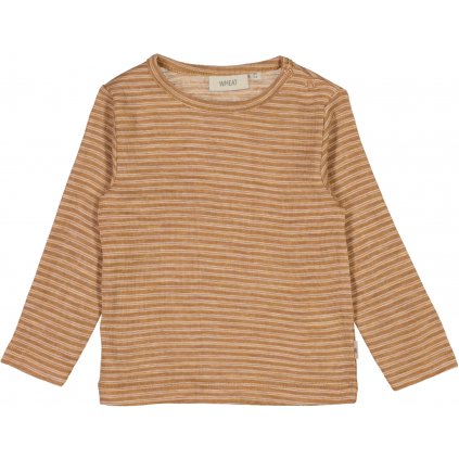 Dětské merino tričko clay melange wool stripe Wheat