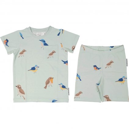 Bambusová letní dvoudílná souprava tričko a kraťasy Green birds Geggamoja