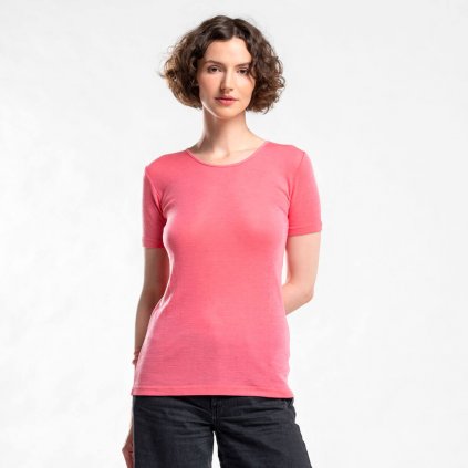 Merino triko dámské krátký rukáv růžové CANDY PINK JULIE SAFA