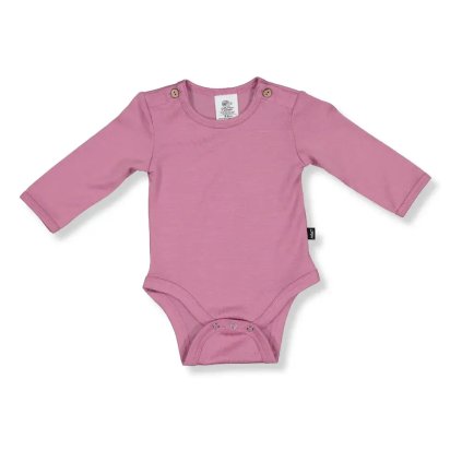 Dětské merino body ze 100% merino vlny růžové dlouhý rukáv Lupine LFOH