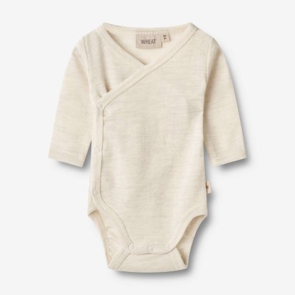 Zavinovací merino body dětské dlouhý rukáv eggshell melange Willow Wheat