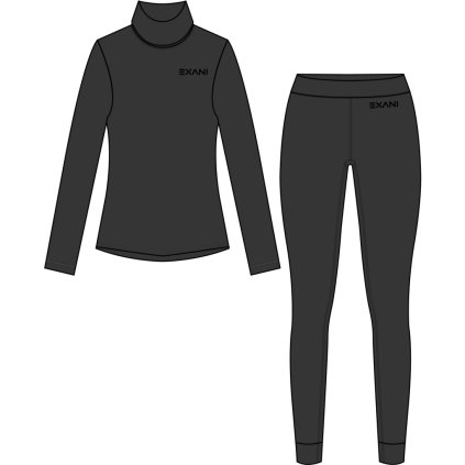 Dětské funkční prádlo set kalhoty a triko s rolákem z polyesteru černá barva EXANI