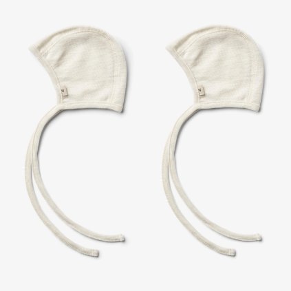Zavazovací čepička z merino vlny 2 kusy Eggshell melange Wheat