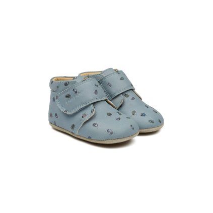 Dětské kožené barefoot capáčky Pom Pom® Beginners™ - modré Beetle AOP