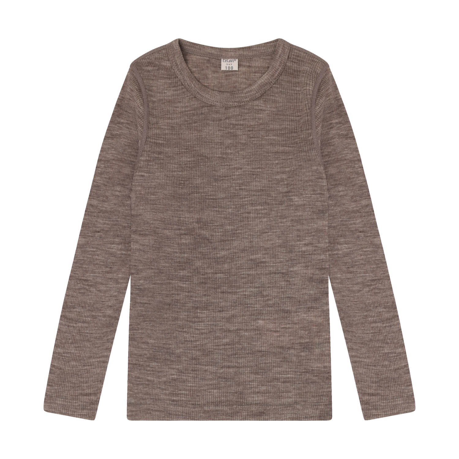 Detské merino tričko 100% Extra Fine dlhý rukáv CeLaVi – hnedé Walnut Melange Veľkosť: 98/104