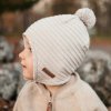 Dětská pletená čepice na provázek s windproof membránou Geggamoja - béžová