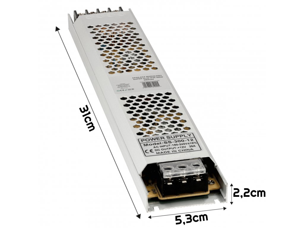 Napájecí zdroj pro LED super slim 25A 300W 12V DC IP20 - Berge LED