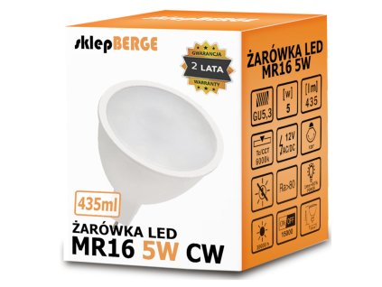 23637 led zarovka 12v mr16 5w 435 lm studena bila