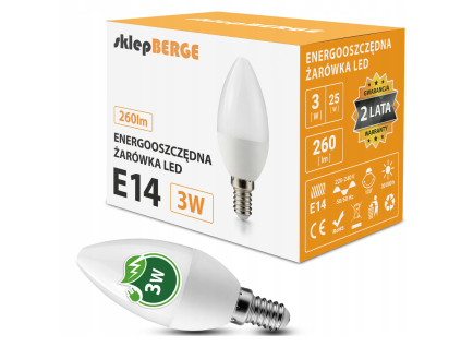 LED žárovka C37 - E14 - 3W - 250 lm - teplá bílá