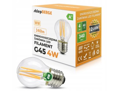 25074 5 led zarovka e27 g45 4w 340lm filament tepla bila