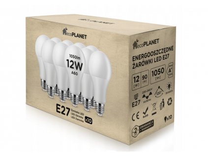 10x LED žárovka - ecoPLANET - E27 - 12W - 1050Lm - studená bílá