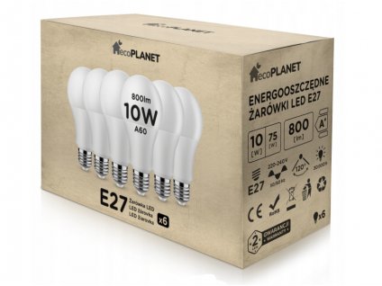 6x LED žárovka - ecoPLANET - E27 - 10W - 800Lm - teplá bílá