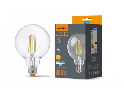 LED žárovka filament - E27 - 7W - G95 - stmívatelná - neutrální bílá