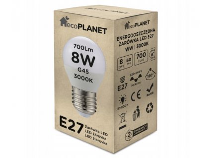 LED žárovka E27 - G45 - 8W - 700lm - teplá bílá