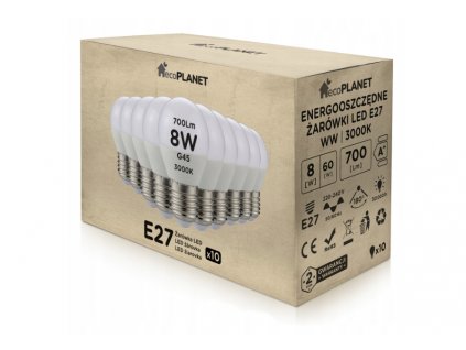 10x LED žárovka E27 - G45 - 8W - 700lm - teplá bílá