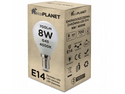 LED žárovka E14 - G45 - 8W - 700lm - neutrální bílá