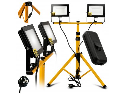 sada LED reflektor 2x 50W studená bílá + 140cm stativ + vypínač