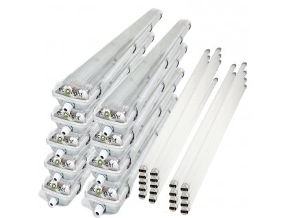 9x hermetické svítidlo 120 cm + 18x LED trubice - teplá bílá