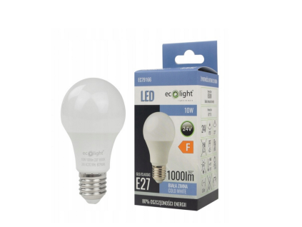 LED žárovka E27 10W 24V  - studená bílá