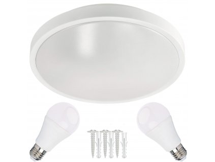 LED stropní svítidlo 2xE27 kulatá bílá + 2x E27 10W neutrální bílá žárovka