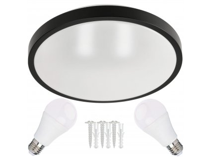 LED stropní svítidlo 2xE27 kulatá černá + 2x E27 10W neutrální bílá