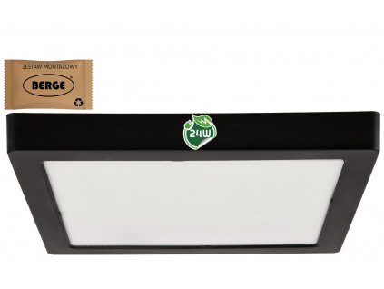 Čtvercový LED panel přisazený černý - 24W - PC - neutrální bílá