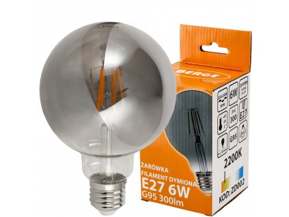 LED žárovka G95 - E27 - 6W - FILAMENT - kouřová - teplá bílá