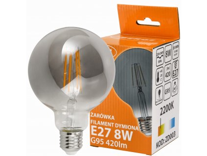 LED žárovka G95 - E27 - 8W - FILAMENT - kouřová - teplá bílá