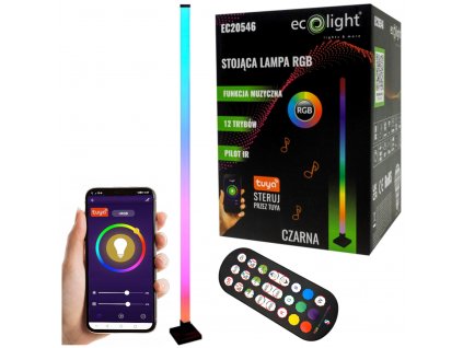 LED RGB stojací lampa TUYA, černá + dálkový ovladač