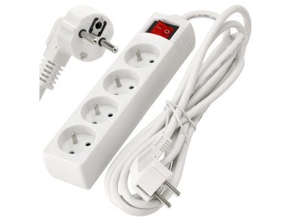Prodlužovací kabel 3m - 4 zásuvky - bílý s vypínačem