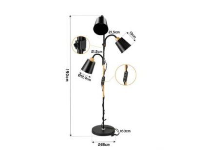 44143 1 stojaci lampa cerna 3xe27