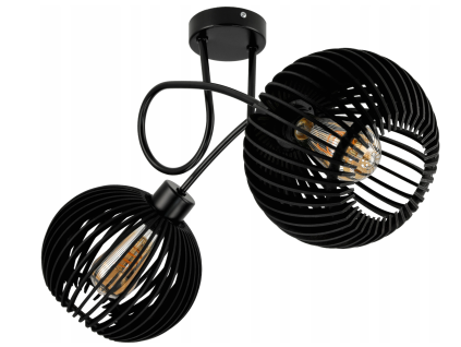 LED stropní svítidlo 2XE27, dřevěné, černé
