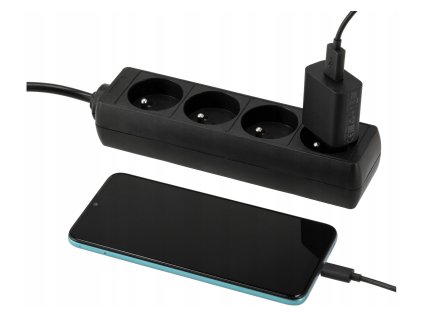 Prodlužovací kabel 10 m s uzemněním 4 zásuvky - černý 3*1,5 mm2 16A 3680W