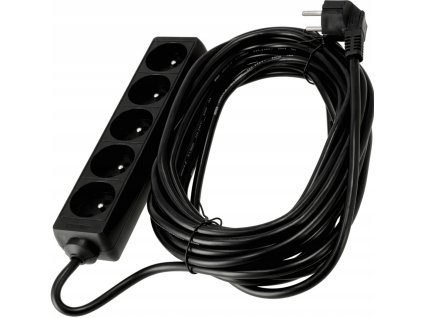 Prodlužovací kabel 10m s uzemněním, 5 zásuvek - černý 3*1,5 mm2 16A 3680W