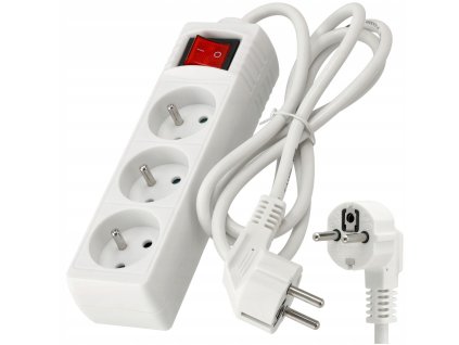 Prodlužovací kabel 1,5 m s uzemněním, 3 zásuvky - bílý 3*1,0 mm2 3000 W