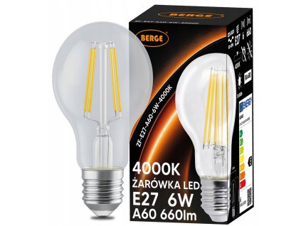 LED žárovka s vláknem E27 - 6W - neutrální bílá