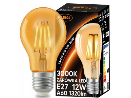 LED žárovka E27 s vláknem Amber - 12W - teplá bílá