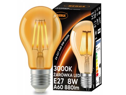 LED žárovka E27 s vláknem Amber - 8W - teplá bílá